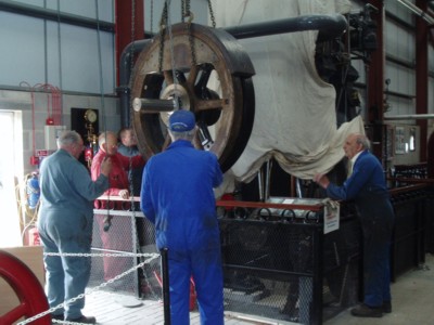 Hoisting the flywheel into place